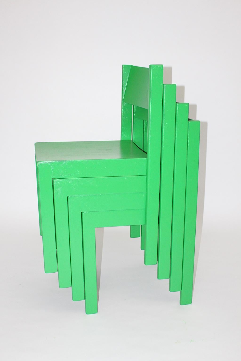 Green Beech Mid-Century Modern Vintage Set of Twelve Dining Chairs 1950s Austria 1