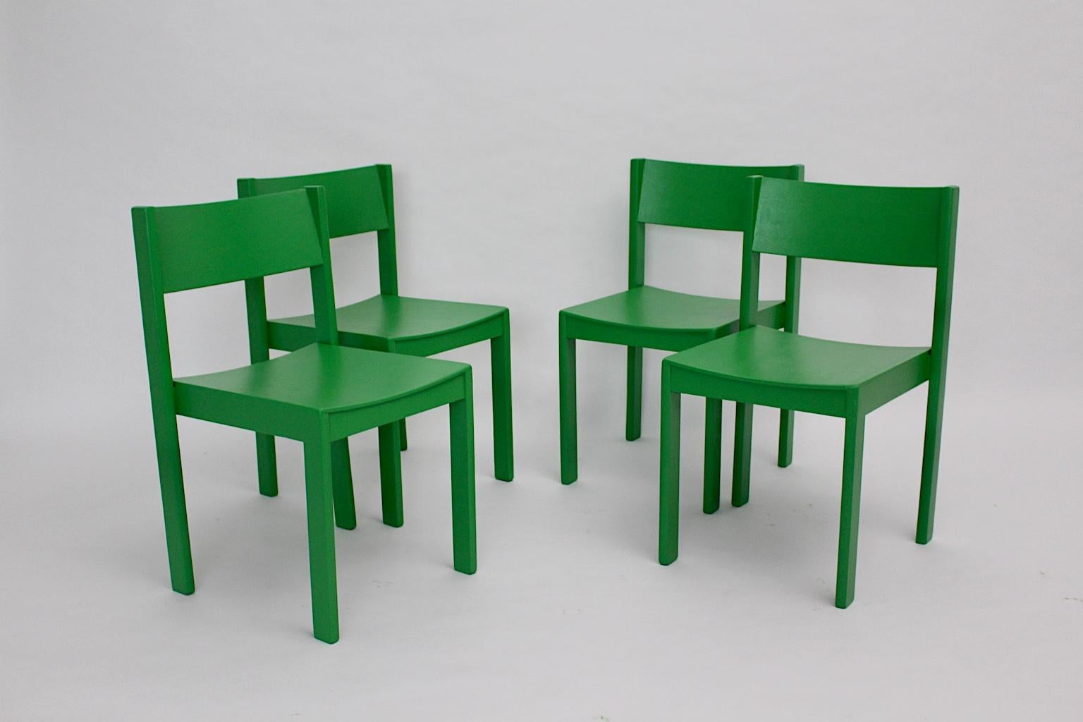 Green Beech Mid-Century Modern Vintage Set of Twelve Dining Chairs 1950s Austria 2