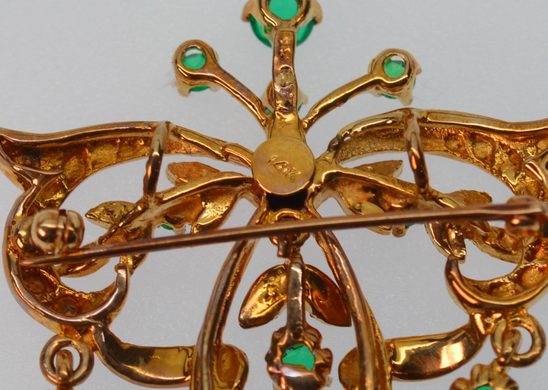 Late Victorian Green Beryl & 14 Karat Satin Gold Pin Brooch Pendant For Sale
