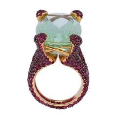 Green Beryl 21.96 Carat Ruby 18 Karat Yellow Gold Ring