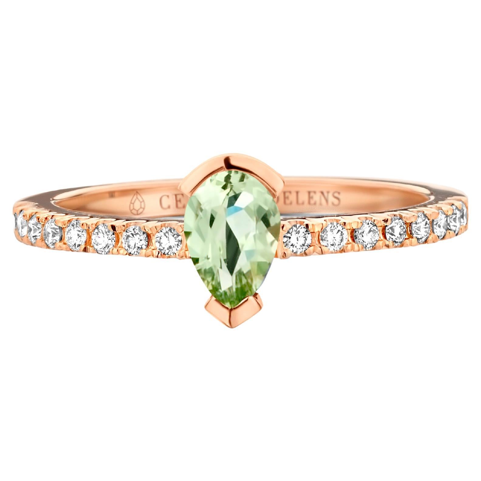 Green Beryl and Diamond 18 Karat Rose Gold Engagement Ring