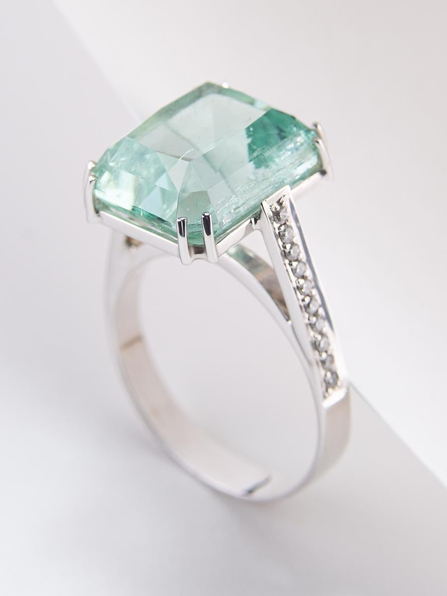 Bague de fiançailles en or avec béryl vert et diamants, bijouterie d'émeraude style Art déco 6