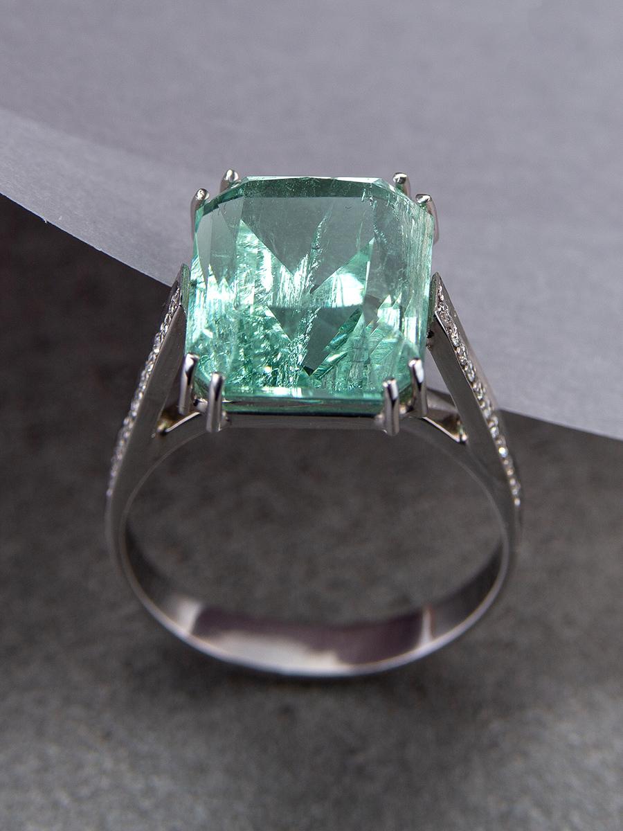 Bague de fiançailles en or avec béryl vert et diamants, bijouterie d'émeraude style Art déco 8