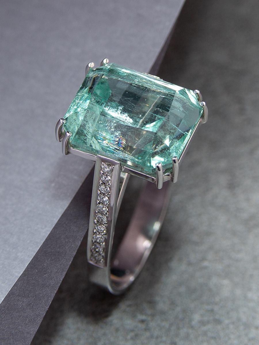 Bague de fiançailles en or avec béryl vert et diamants, bijouterie d'émeraude style Art déco 9