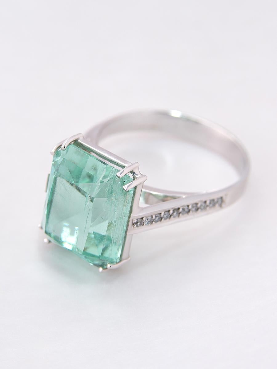 Women's or Men's Green Beryl Diamond Engagement Gold Ring Emerald Jewelry Art Deco style