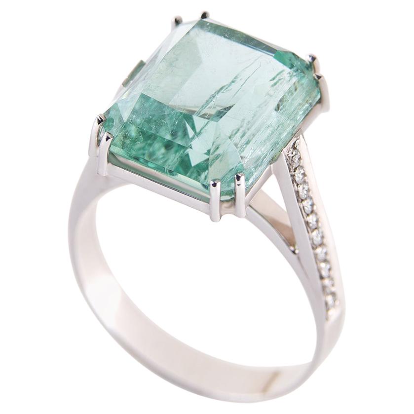 Bague de fiançailles en or avec béryl vert et diamants, bijouterie d'émeraude style Art déco