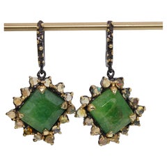 Green Beryl and Irridescent Opal Gold Plated Dangle Earrings