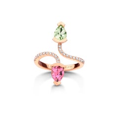Green Beryl And Pink Tourmaline Yellow Gold Diamond Cocktail Ring