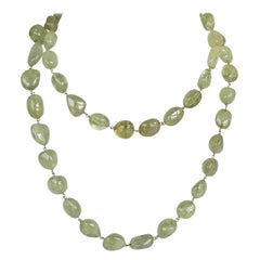 Green Beryl Beads 14 Karat Gold Link Necklace