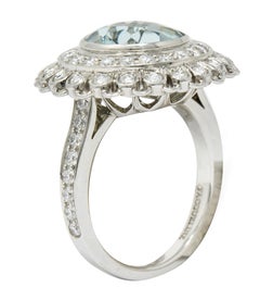 Green Beryl Diamond Platinum Floral Cluster Statement Ring