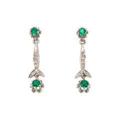 Green Beryl Diamond White Gold Drop Earrings
