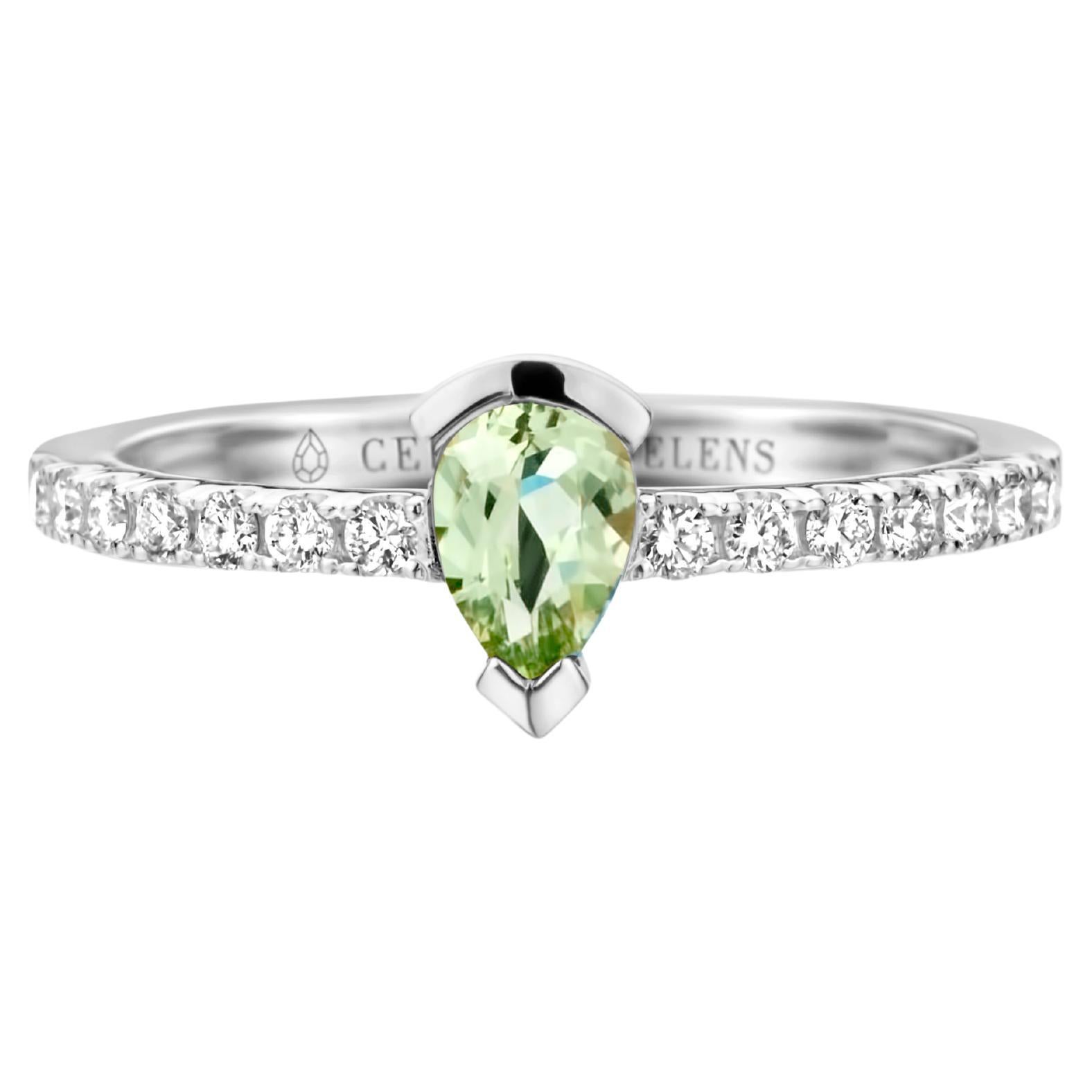 Green Beryl Diamond White Gold Engagement Ring For Sale