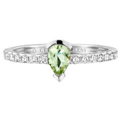 Green Beryl Diamond White Gold Engagement Ring