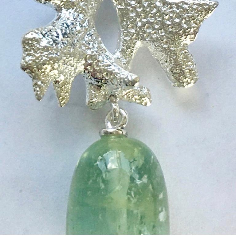 Green Beryl Drop Stud Silver Earrings For Sale at 1stDibs