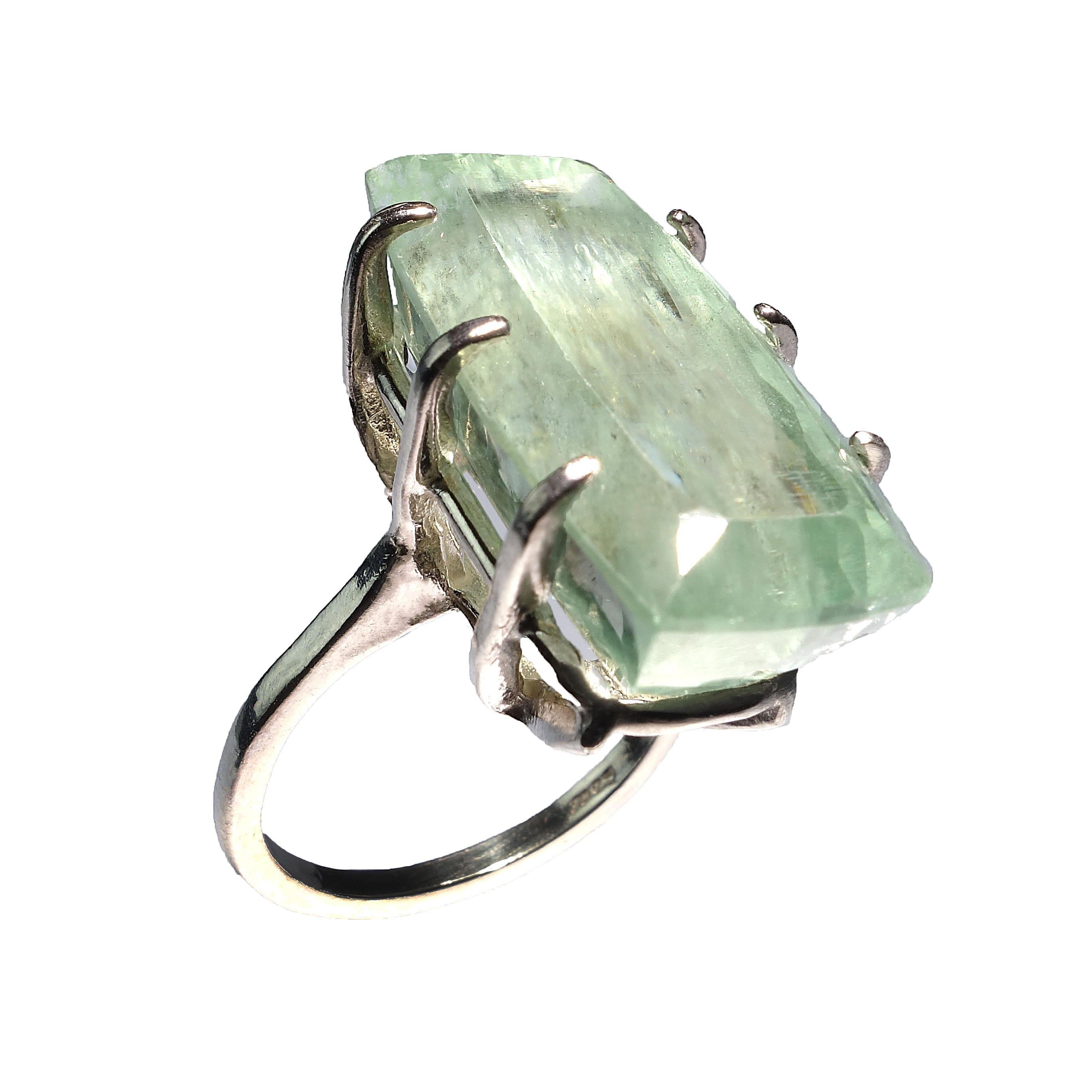 Green Beryl Sterling Silver Cocktail Ring 6