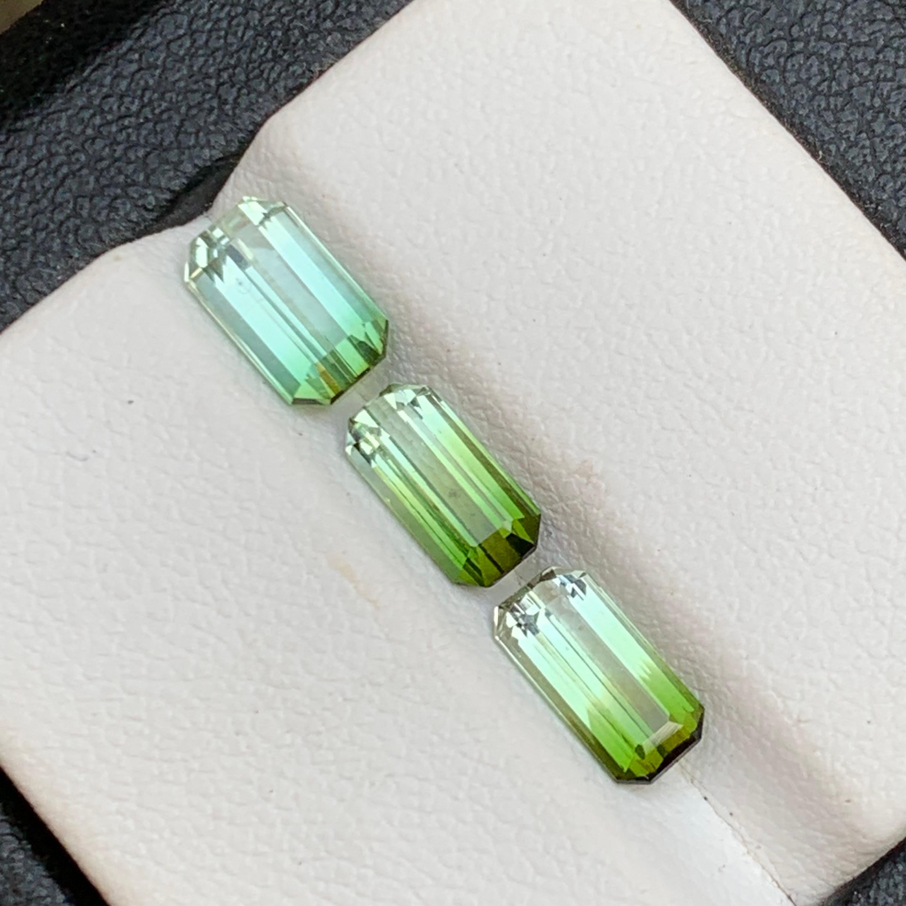 Ensemble de pierres précieuses non serties, tourmaline naturelle verte bicolore taille émeraude 3,30 carats en vente 4
