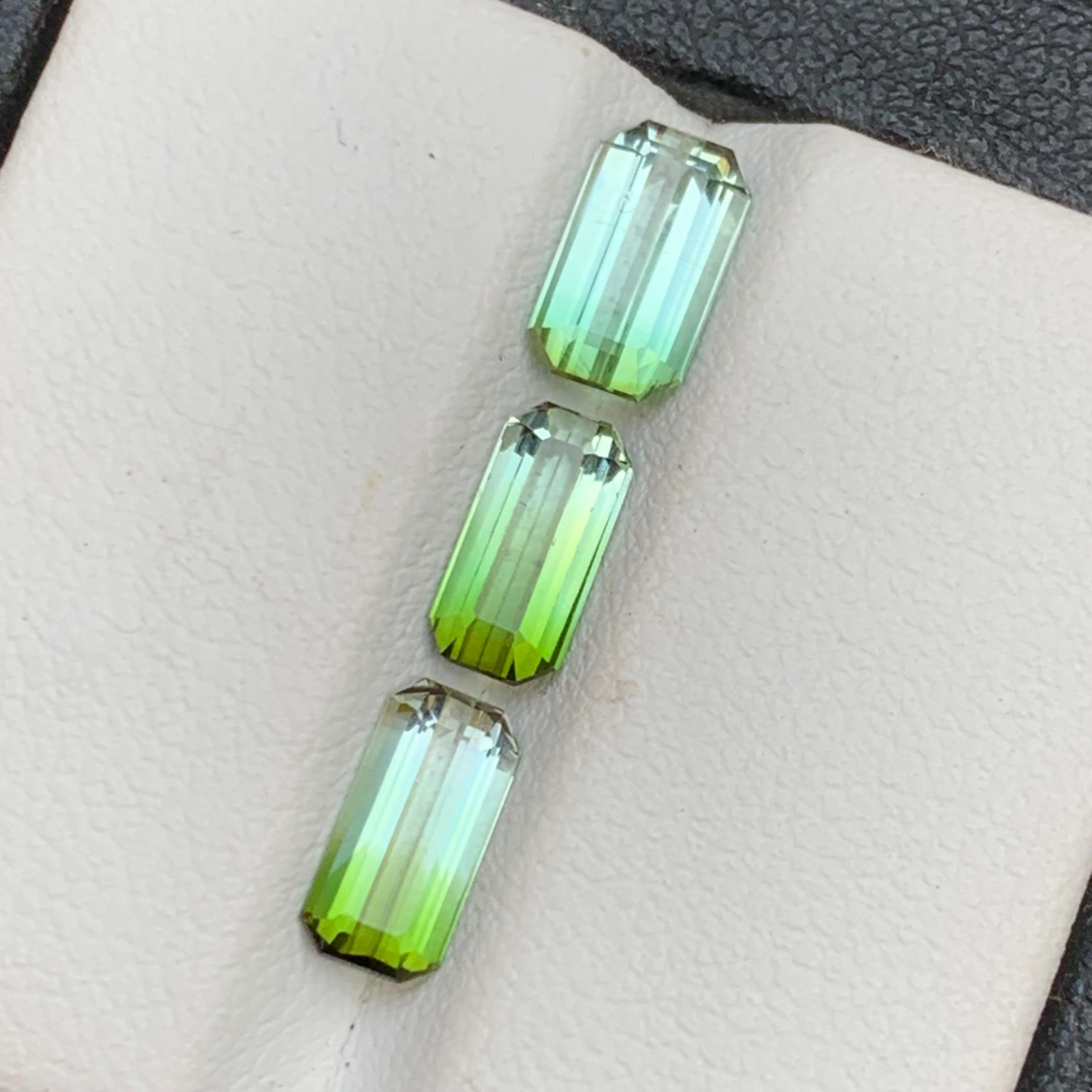 Ensemble de pierres précieuses non serties, tourmaline naturelle verte bicolore taille émeraude 3,30 carats en vente 5