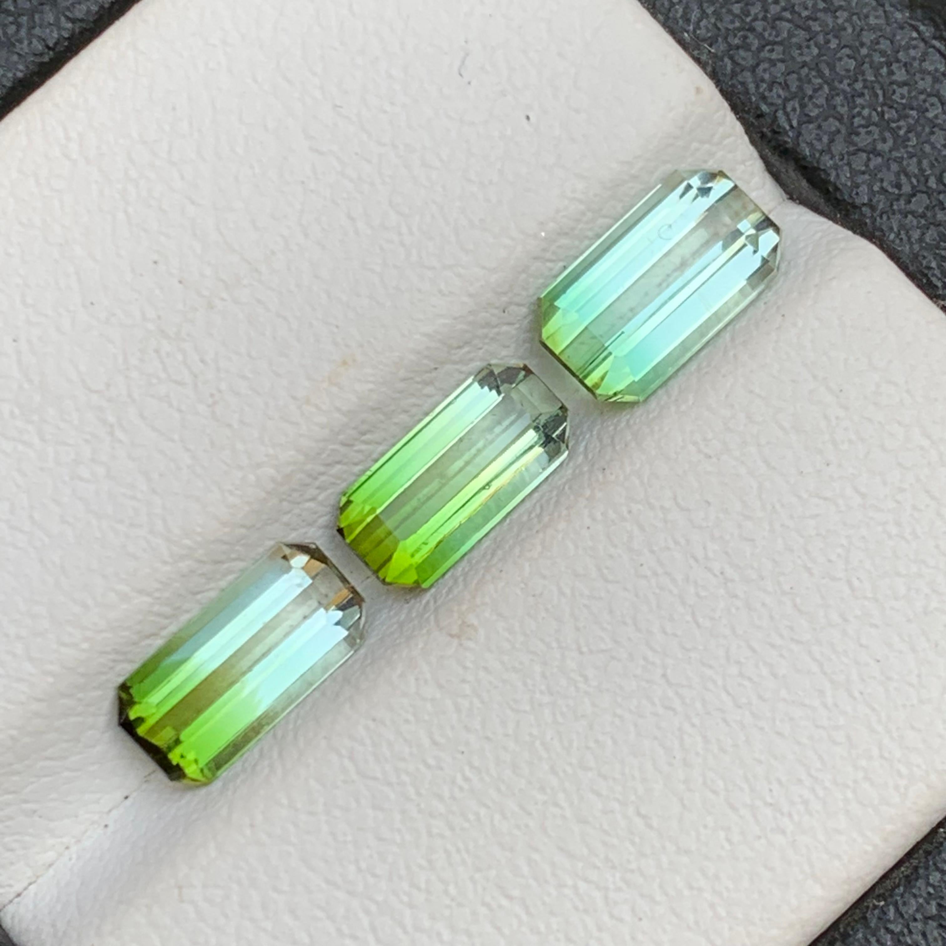 Ensemble de pierres précieuses non serties, tourmaline naturelle verte bicolore taille émeraude 3,30 carats en vente 7