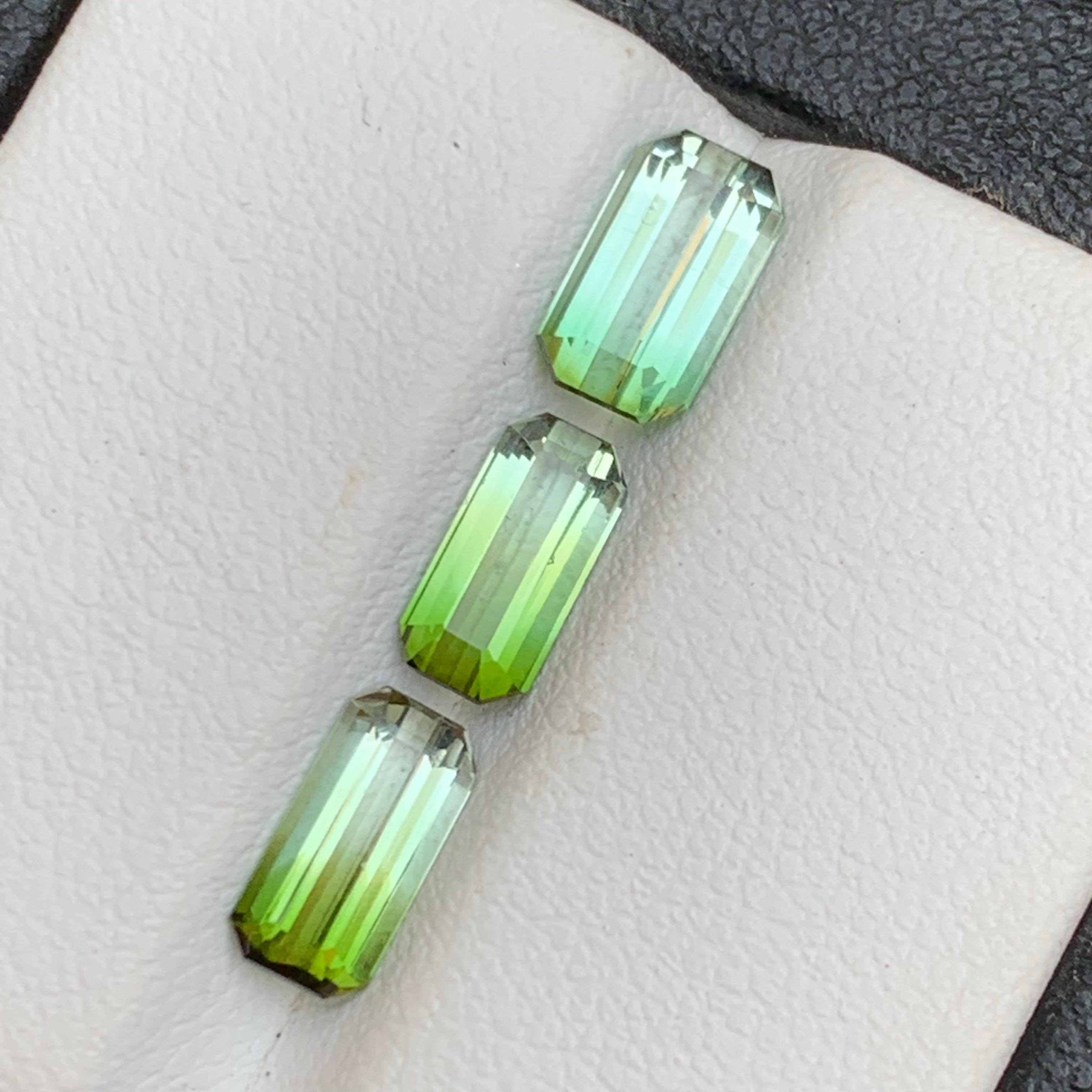 Contemporain Ensemble de pierres précieuses non serties, tourmaline naturelle verte bicolore taille émeraude 3,30 carats en vente