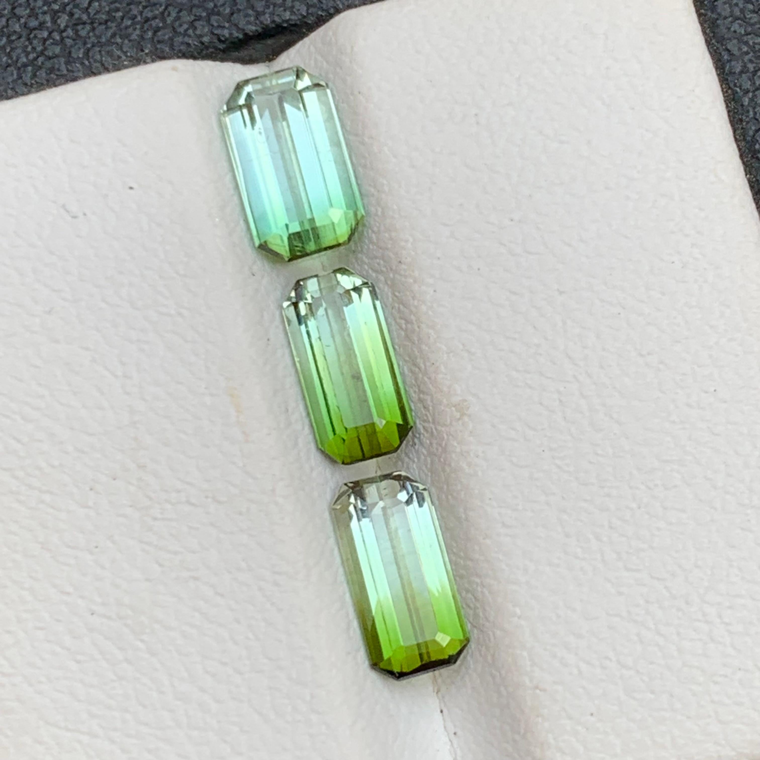 Ensemble de pierres précieuses non serties, tourmaline naturelle verte bicolore taille émeraude 3,30 carats Neuf - En vente à Peshawar, PK
