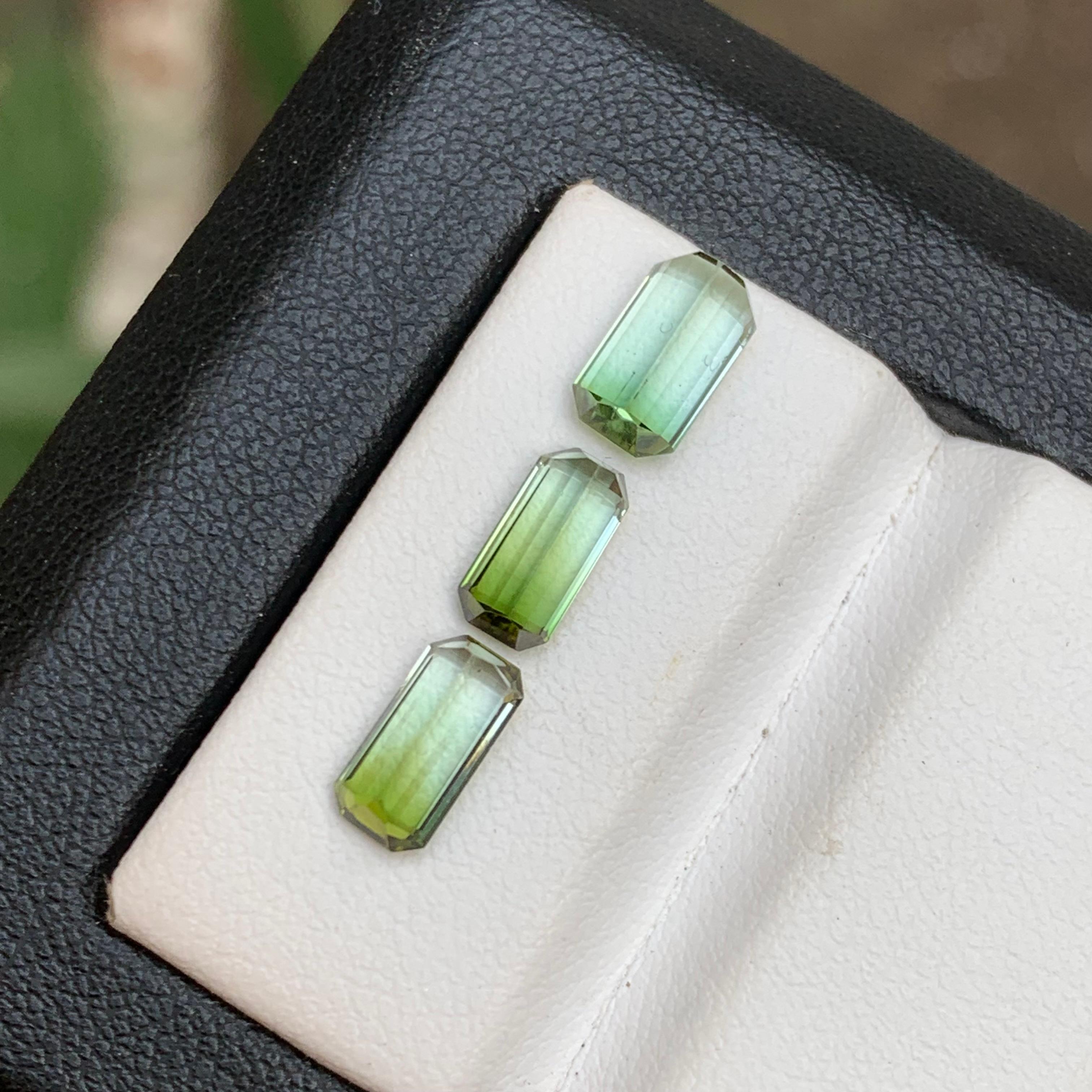 Ensemble de pierres précieuses non serties, tourmaline naturelle verte bicolore taille émeraude 3,30 carats en vente 1