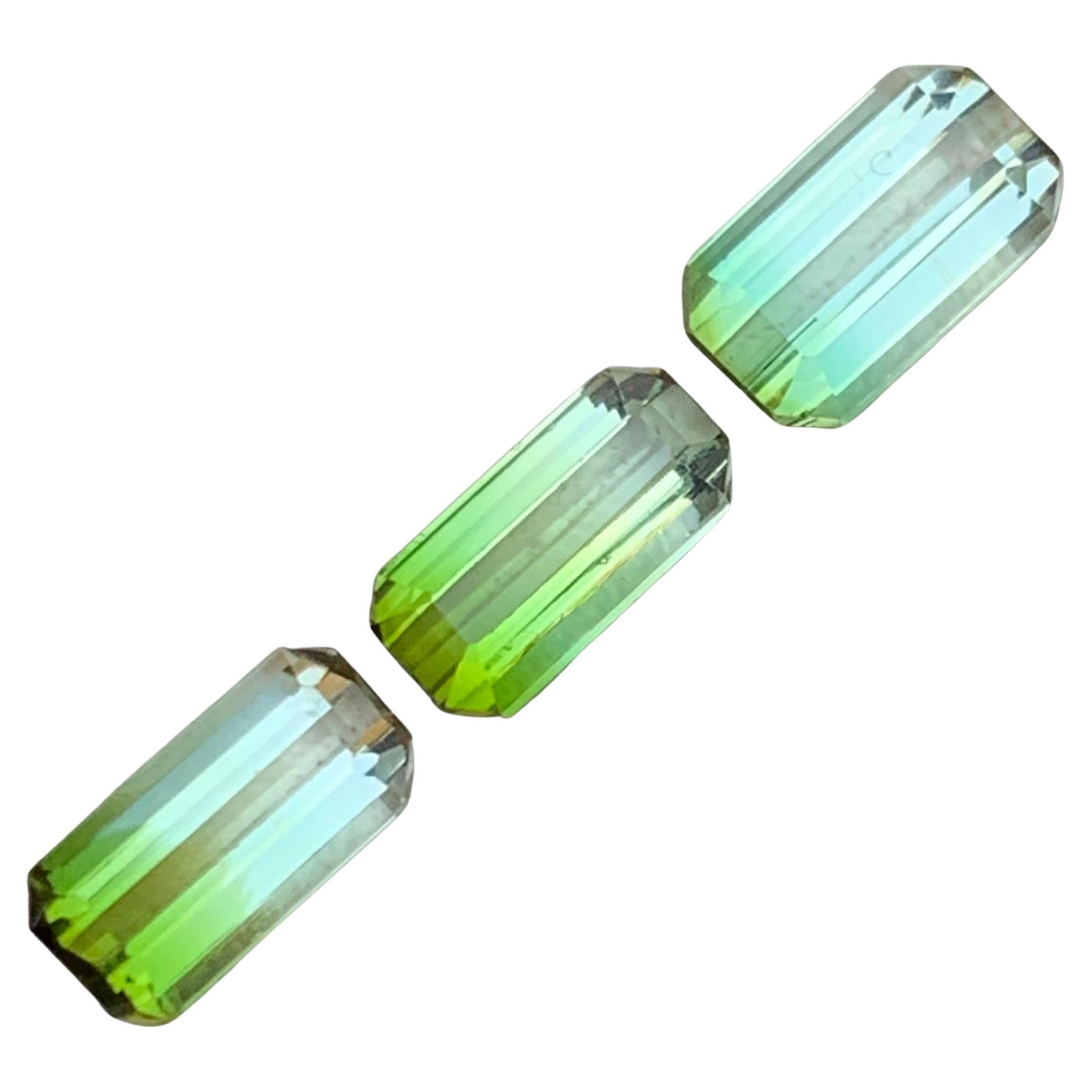 Green Bicolor Natural Tourmaline Loose Gemstones Jewel Set 3.30 Ct Emerald Cut