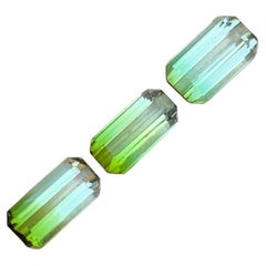 Green Bicolor Natural Tourmaline Loose Gemstones Jewel Set 3.30 Ct Emerald Cut