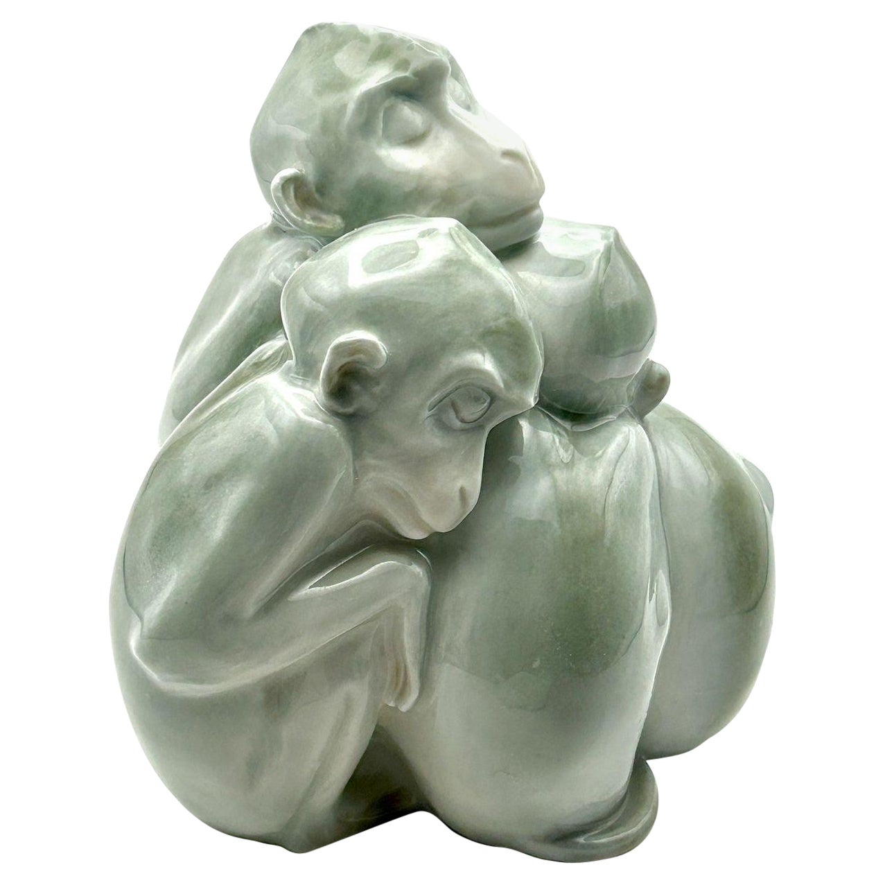 Green Bing 
Grøndahl “Monkeys” Figurine No. 1581, Ingeborg Plockross Irminger For Sale