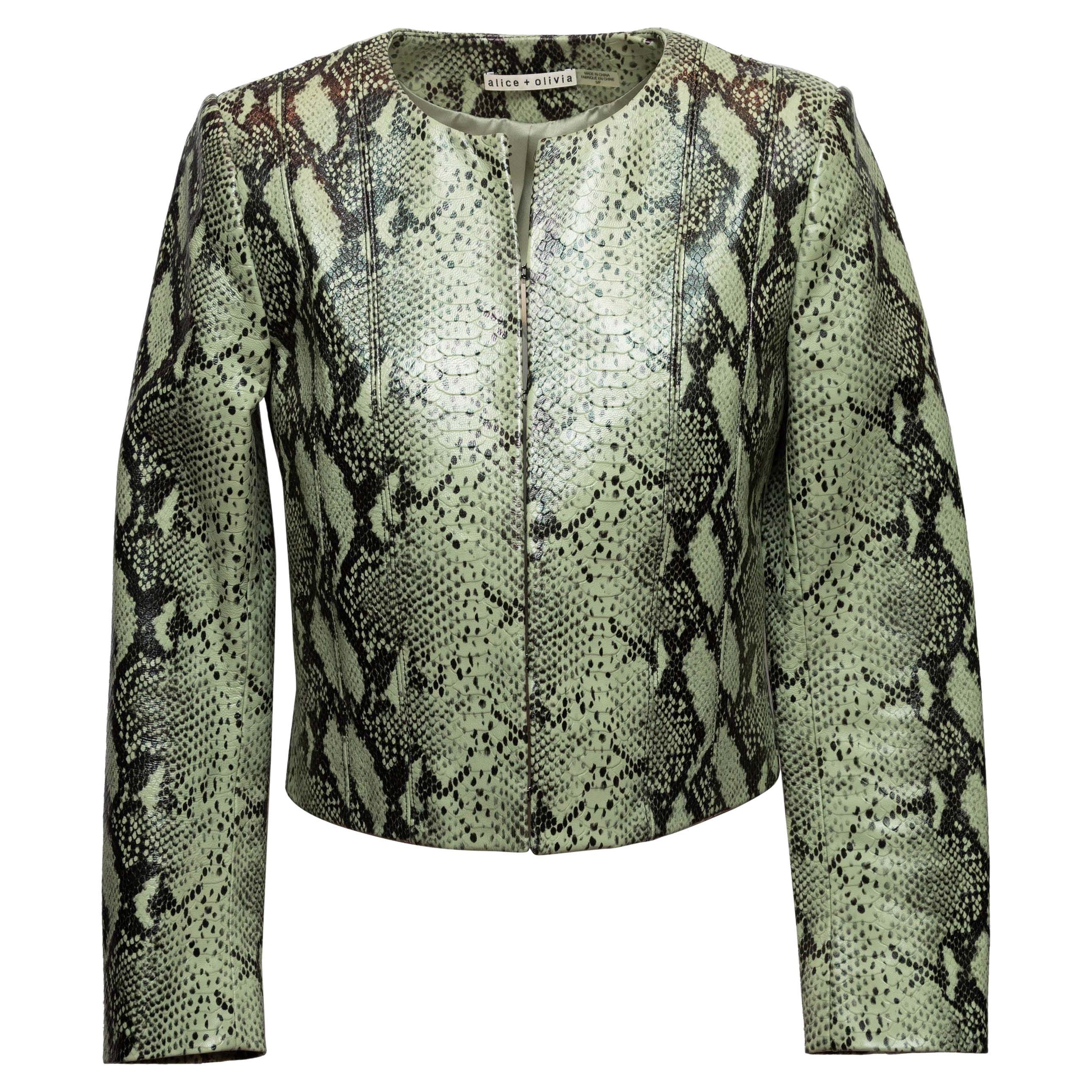Green & Black Alice + Olivia Snakeskin Printed Leather Jacket