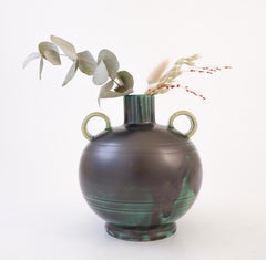 Grüne und schwarze Art-Déco-Vase, Upsala Ekeby Ostergren, Schweden, 1930er Jahre
