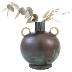 Grüne und schwarze Art-Déco-Vase, Upsala Ekeby Ostergren, Schweden, 1930er Jahre