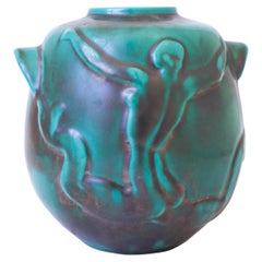 Vaso Art Deco verde e nero, Upsala Ekeby, Svezia, anni '40