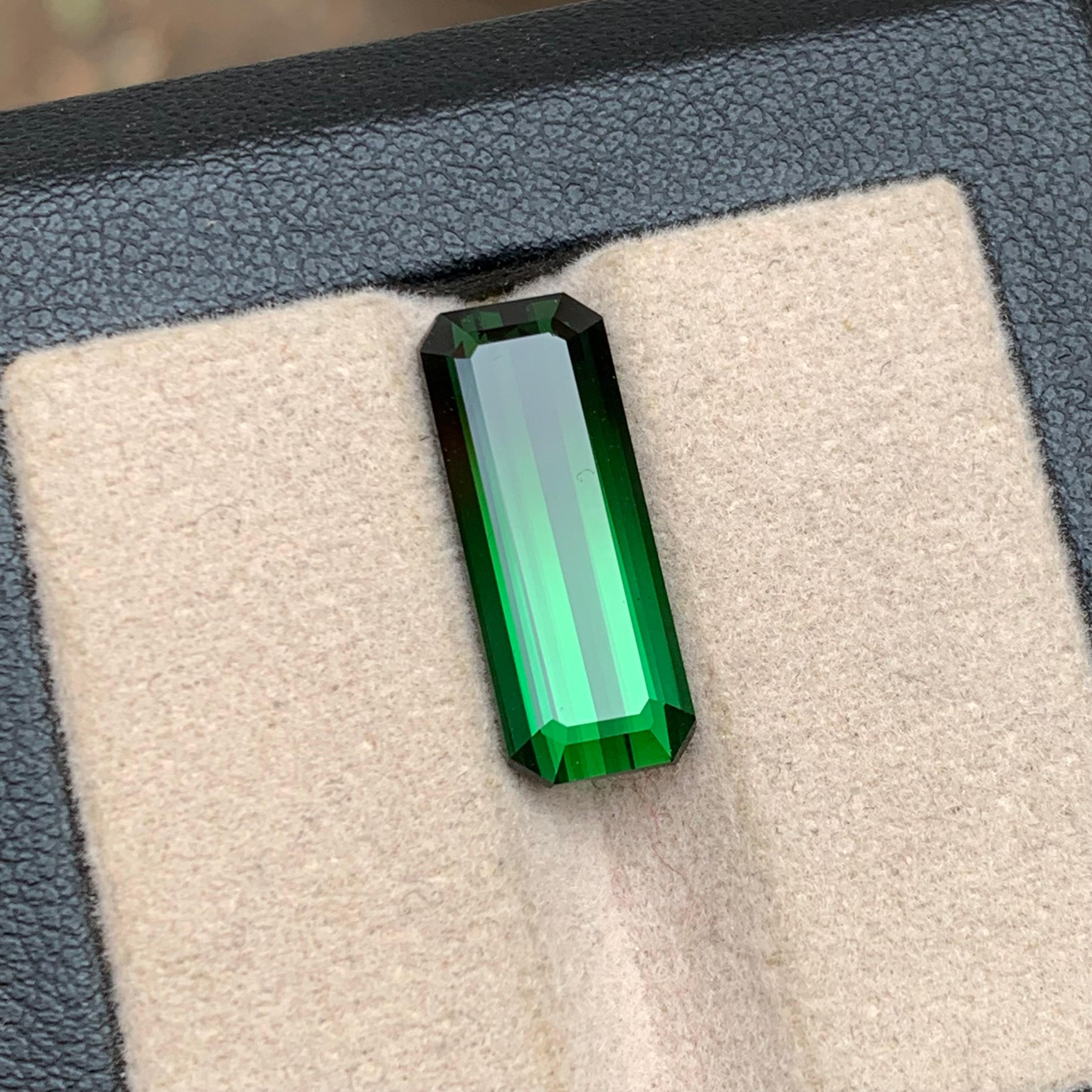 Pierre précieuse tourmaline naturelle bicolore verte et noire, pendentif de 7,35 carats taille émeraude en vente 4