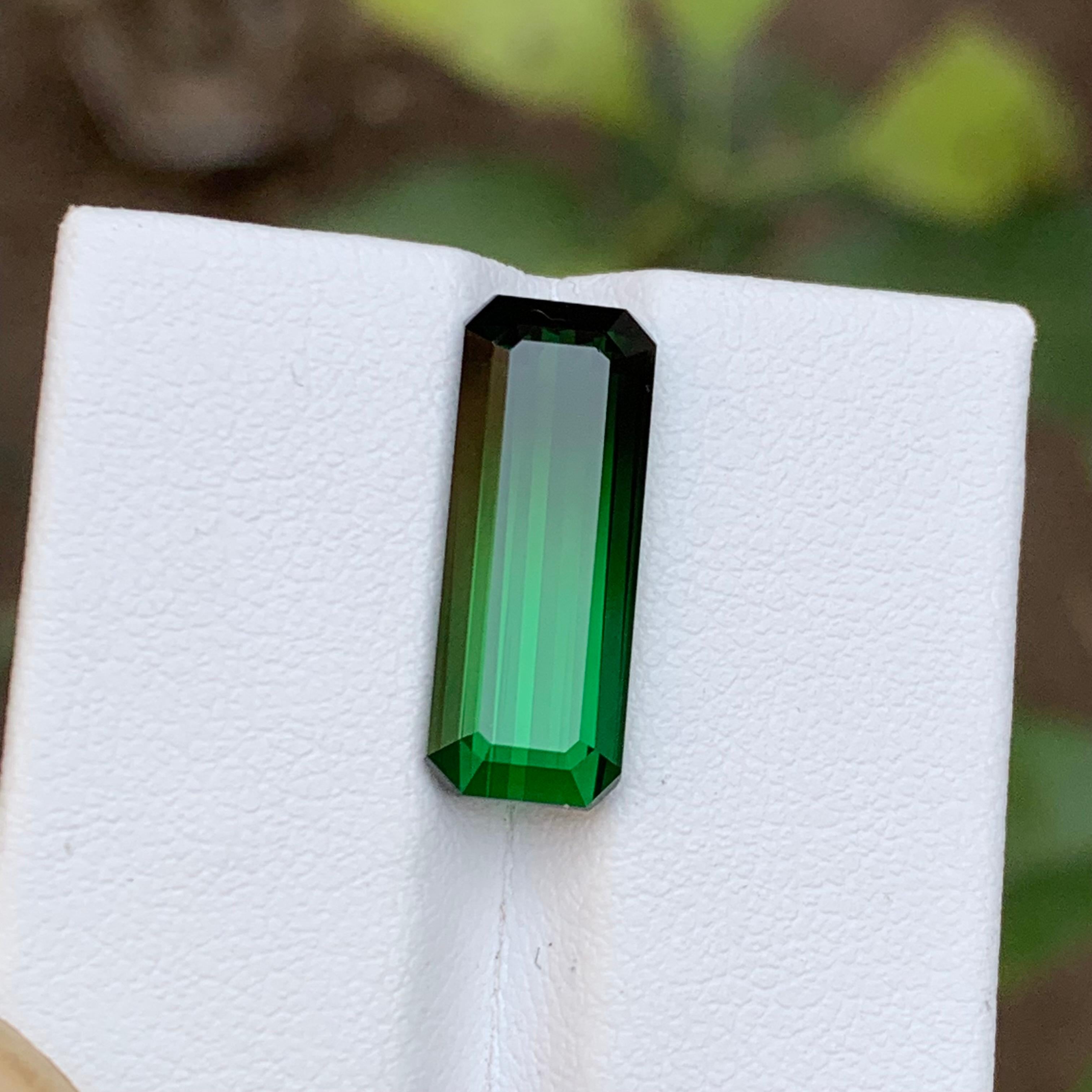 Green & Black Bicolor Natural Tourmaline Gemstone, 7.35 Ct Emerald Cut-Pendant For Sale 6