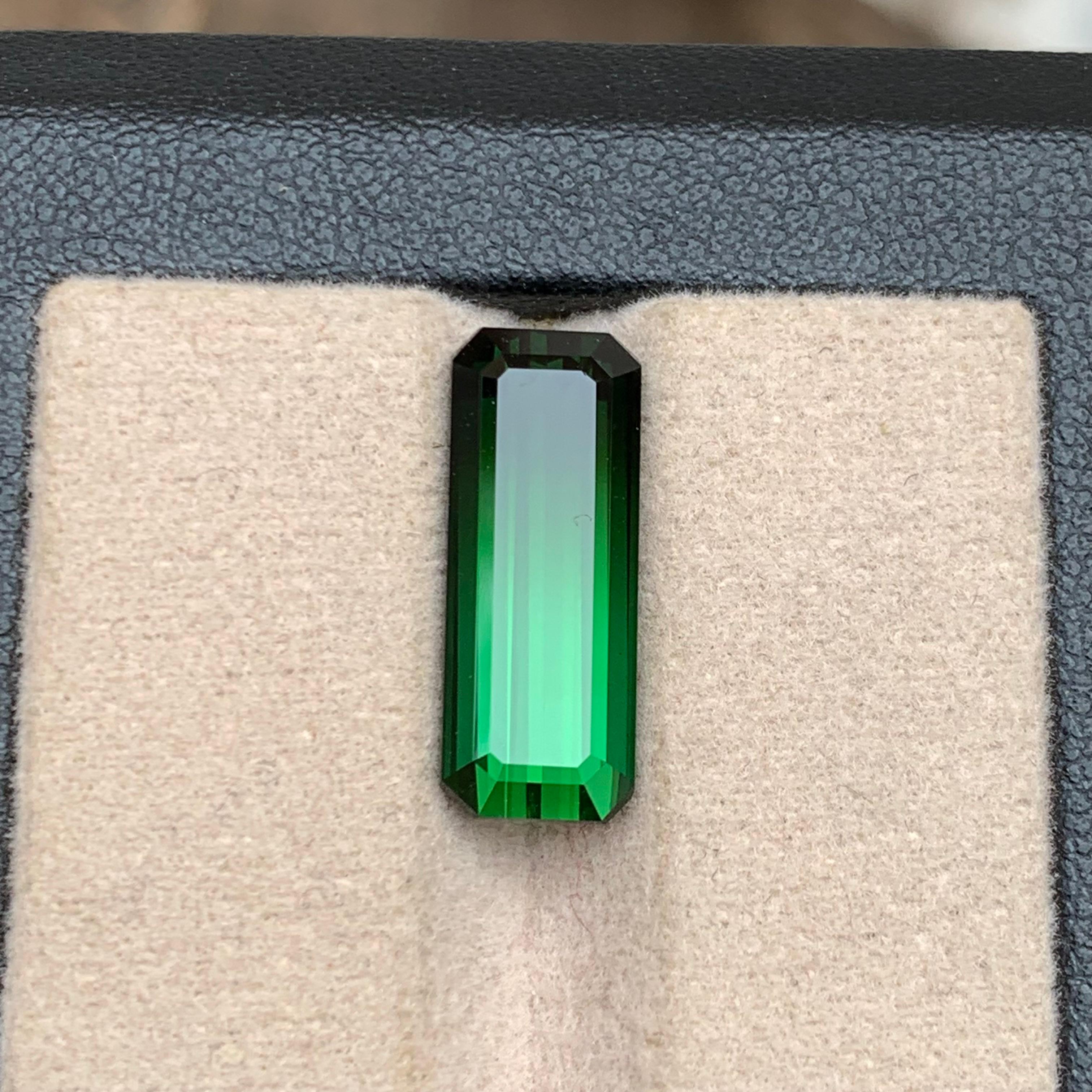 Contemporary Green & Black Bicolor Natural Tourmaline Gemstone, 7.35 Ct Emerald Cut-Pendant For Sale