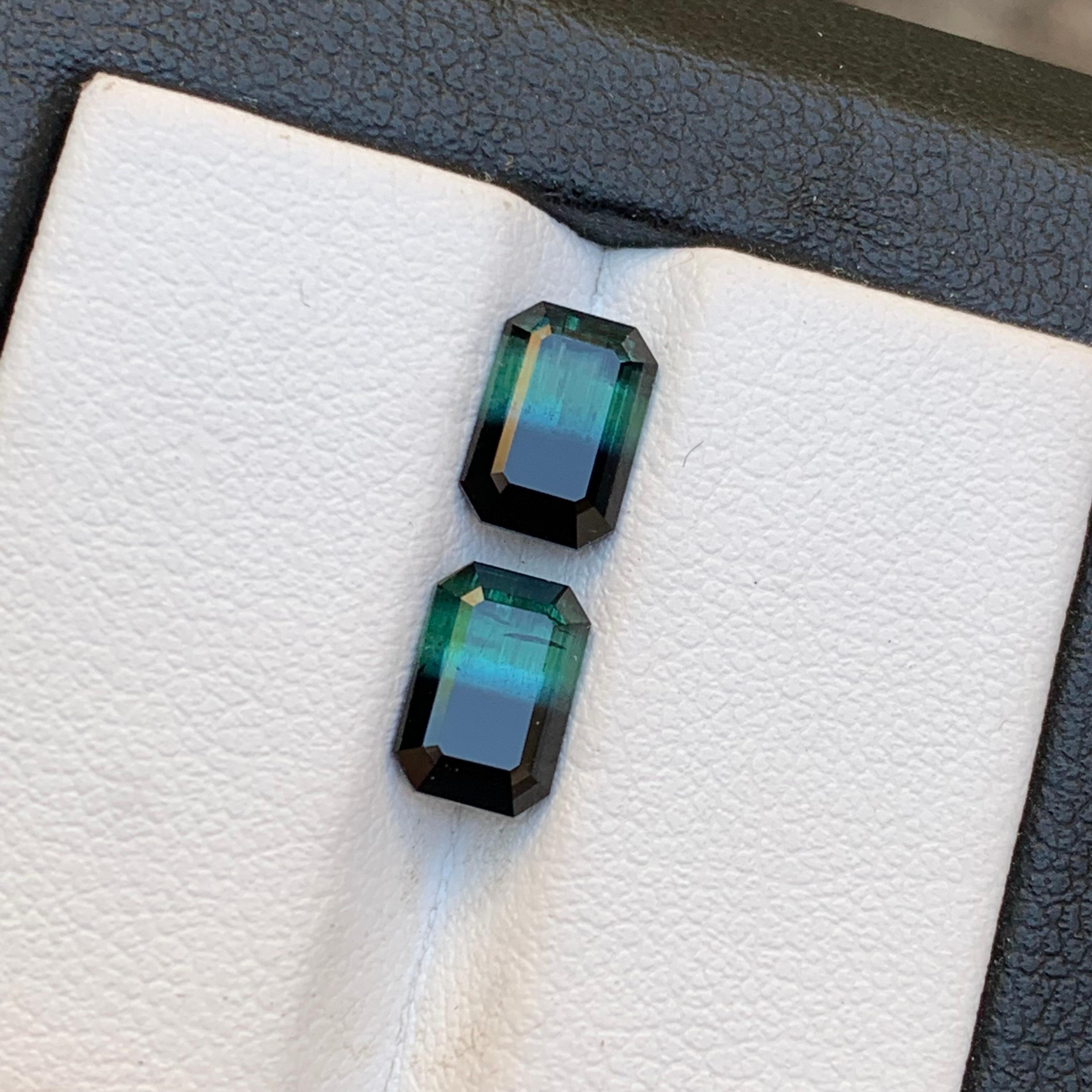 Green & Black Bicolor Tourmaline Earrings Gemstones Pair 3.10 Carat Emerald Cut For Sale 6