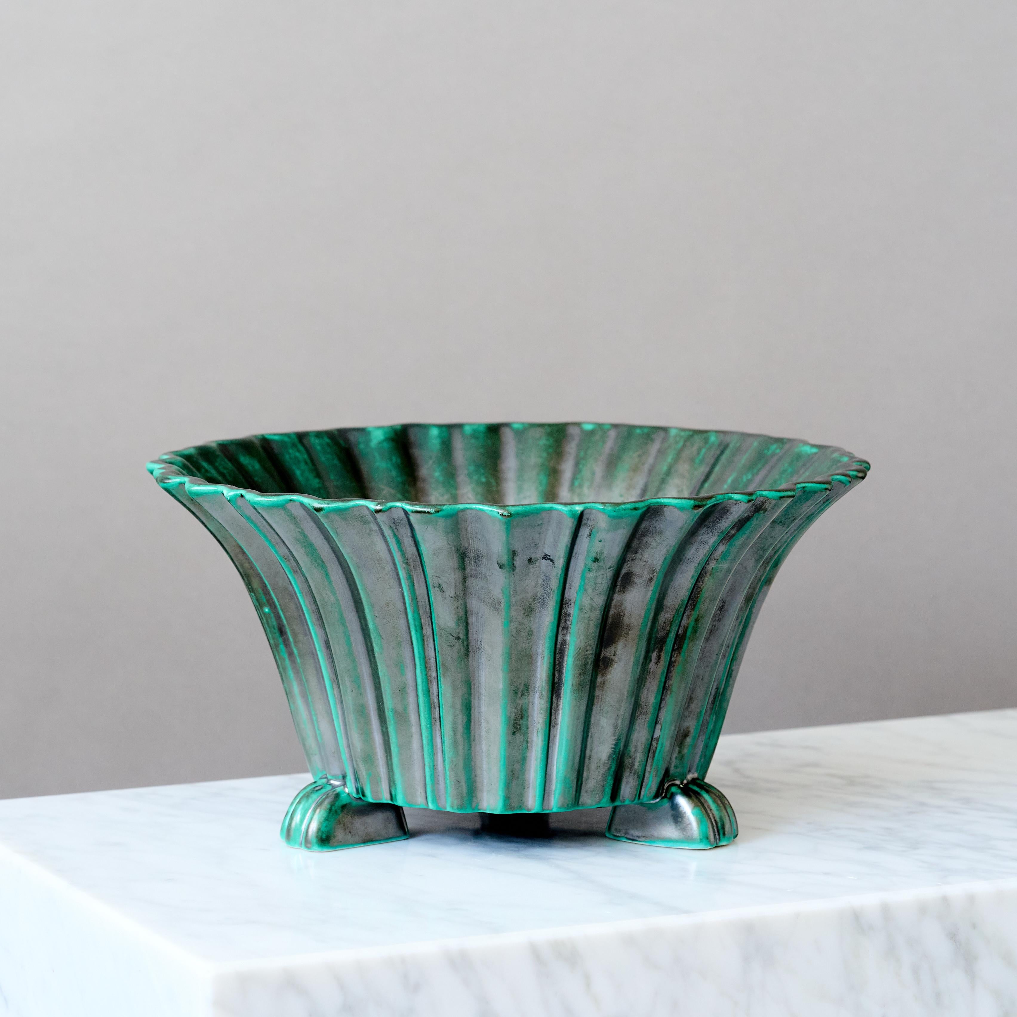 Art Déco Ciotola Art Deco in ceramica verde e nera di Upsala Ekeby, Svezia, anni '30 in vendita