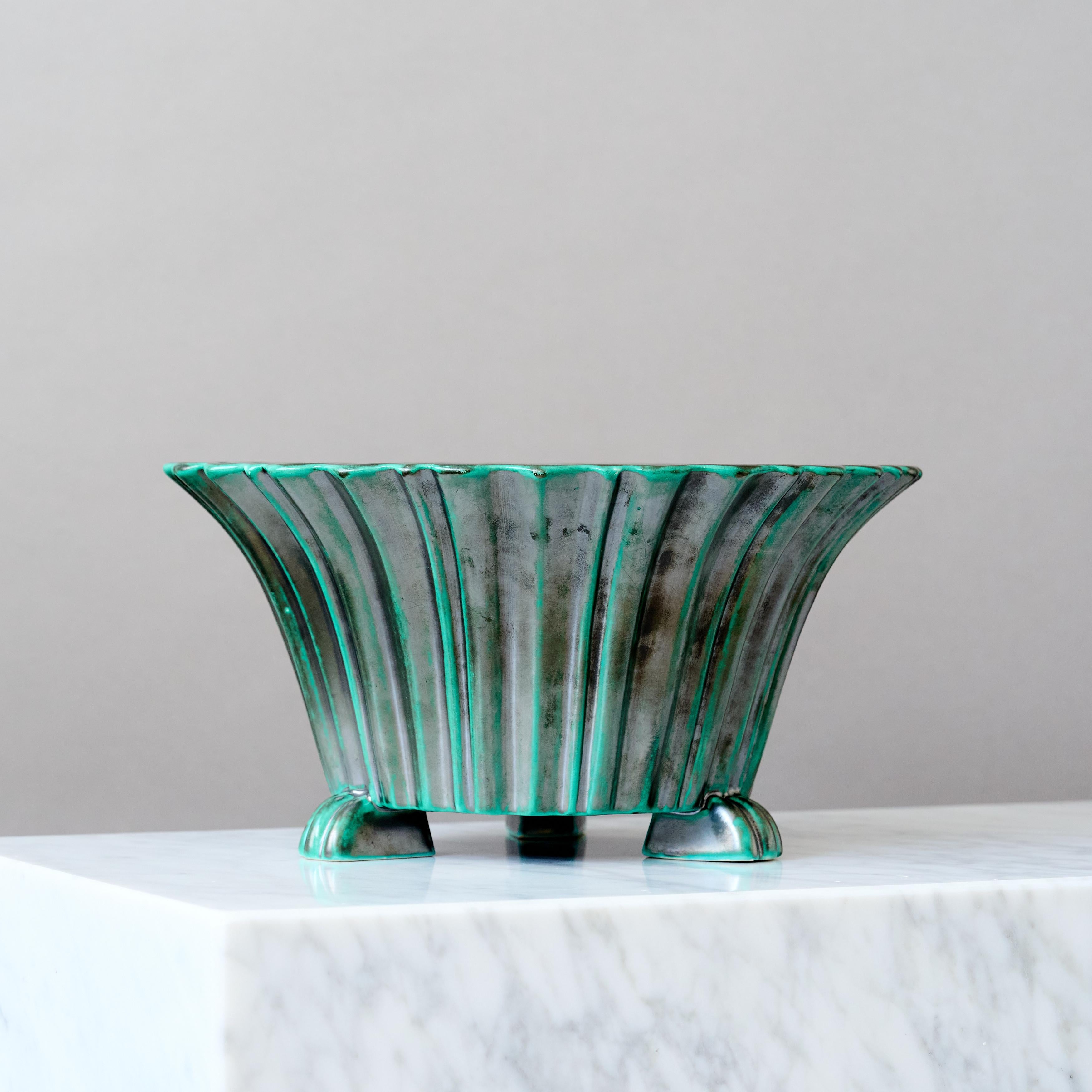 Svedese Ciotola Art Deco in ceramica verde e nera di Upsala Ekeby, Svezia, anni '30 in vendita