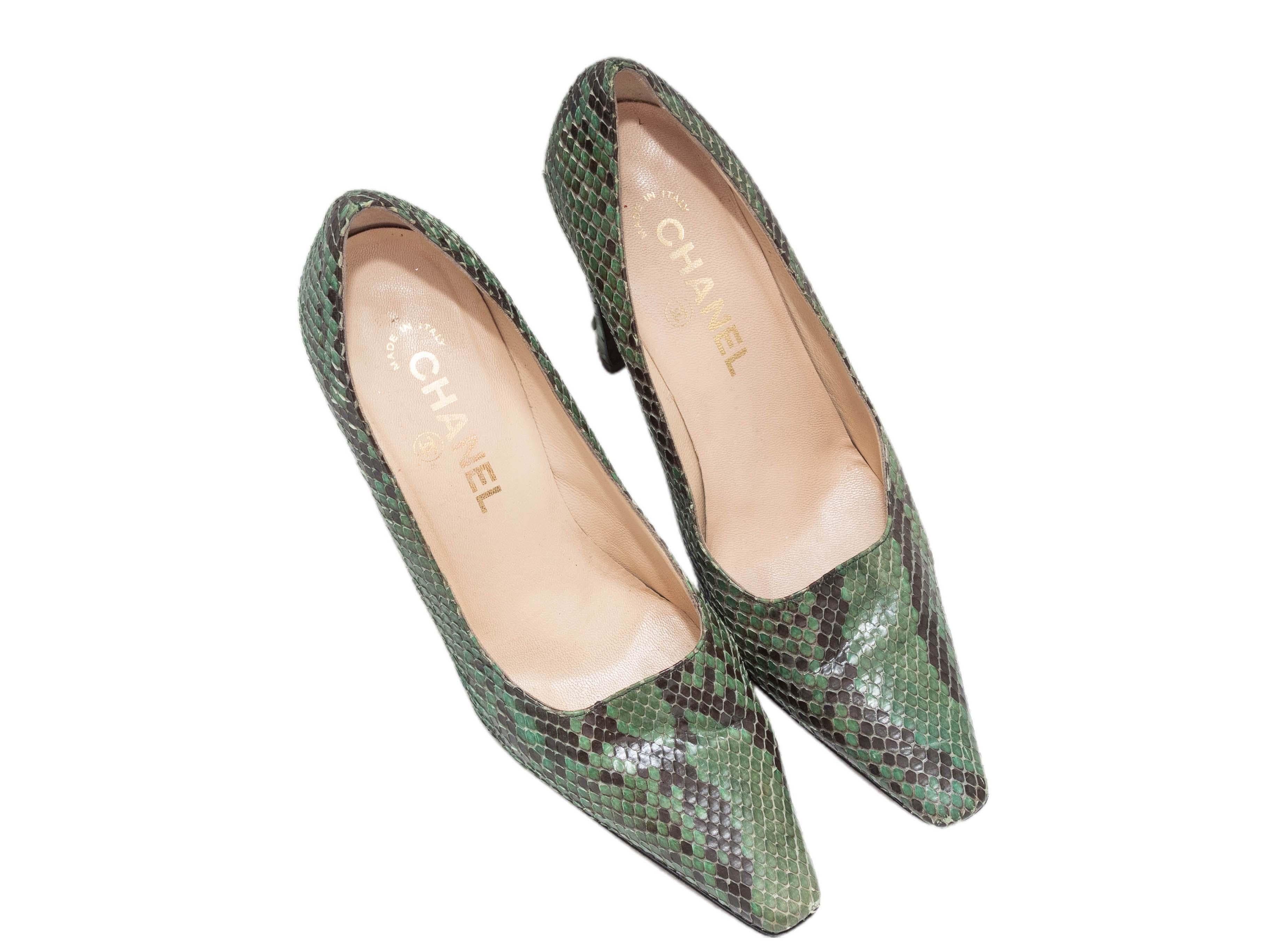 Green & Black Chanel Python Pointed-toe Pumps - image 2