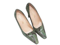 Green & Black Chanel Python Pointed-Toe Pumps