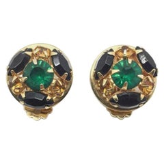 Green & Black Crystal Circle Earrings 1960S