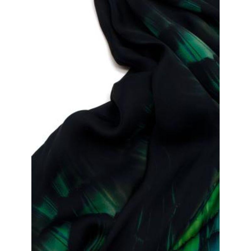 Green & Black Feather Print Silk Kaftan In Good Condition For Sale In London, GB