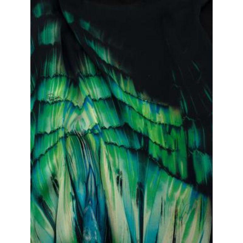 Women's Green & Black Feather Print Silk Kaftan For Sale