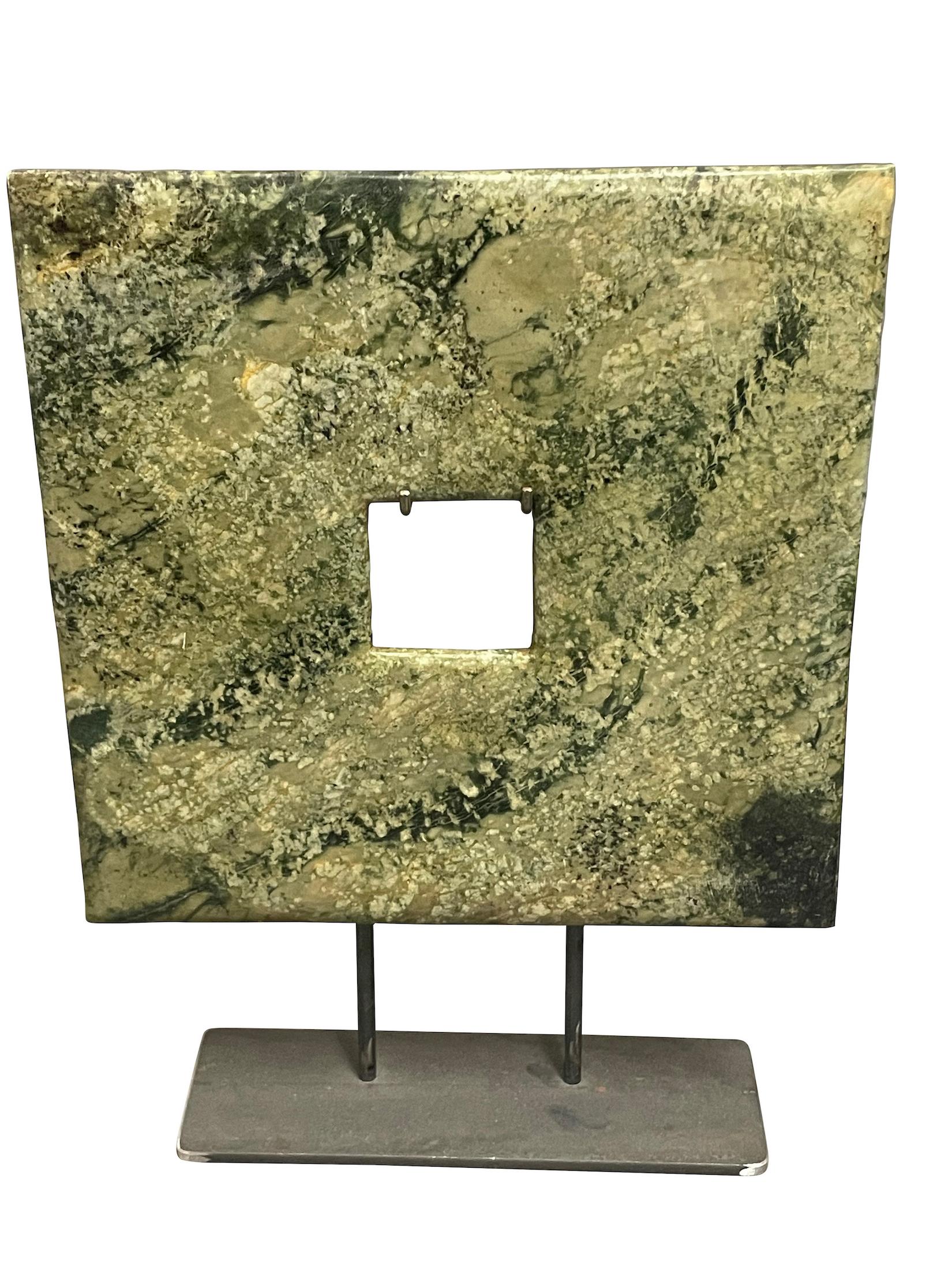 Green, Black Set Of Three Square, Rectangular Shaped Jade Discs, China In New Condition For Sale In New York, NY