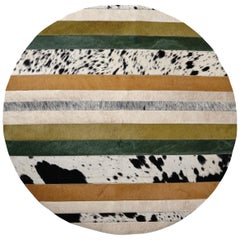 Green, Black & White Round Nueva Raya Customizable Cowhide Area Floor Rug Large