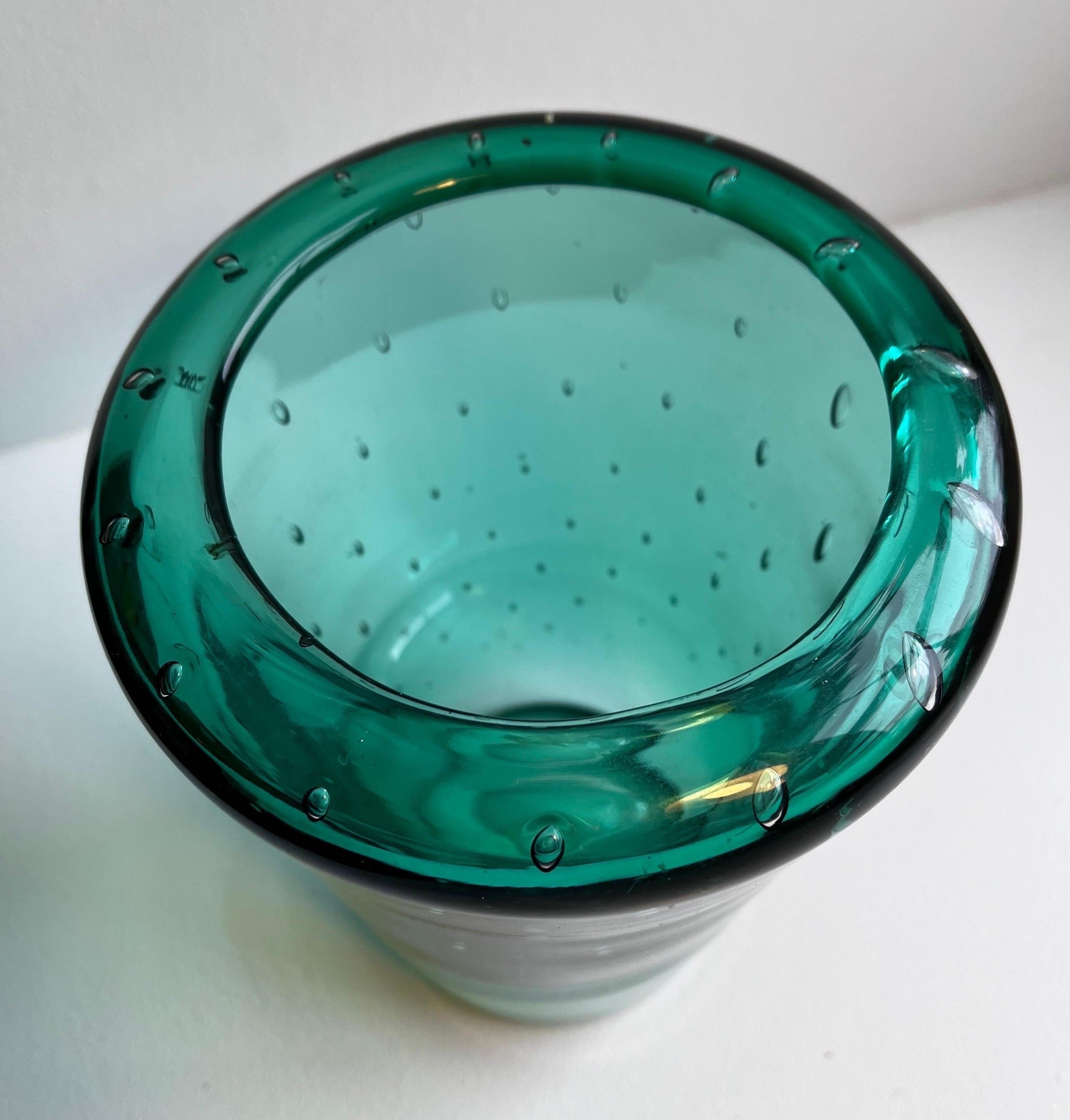 American Green Blenko Vase with Air Bubbles, 1950s