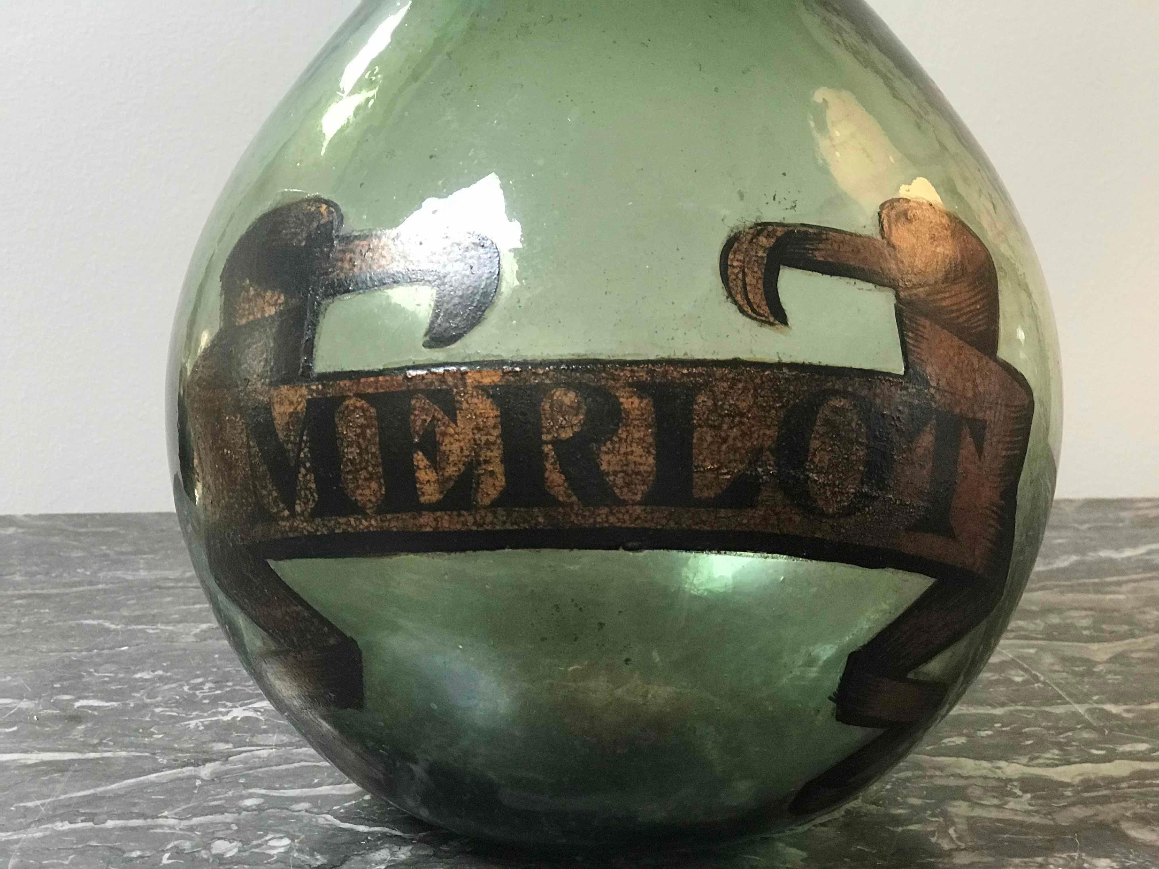 French Green Blown Bottle with Merlot Label