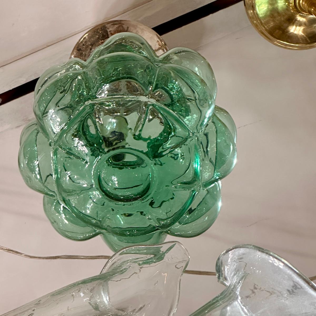 Laterne aus grünem geblasenem Glas (Mitte des 20. Jahrhunderts) im Angebot