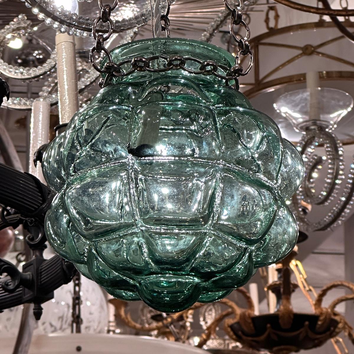 Laterne aus grünem geblasenem Glas (Geblasenes Glas) im Angebot