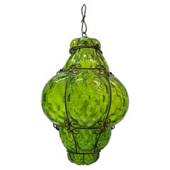 Vintage Green Blown Glass Lantern